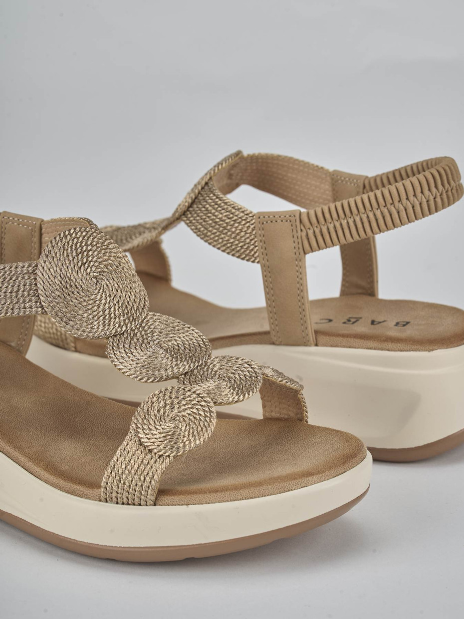 Sandali zeppa tacco 4cm pelle beige