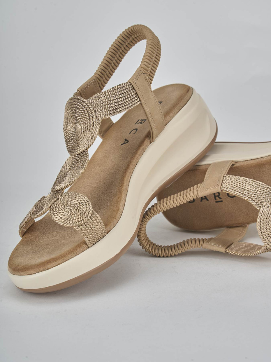 Sandali zeppa tacco 4cm pelle beige
