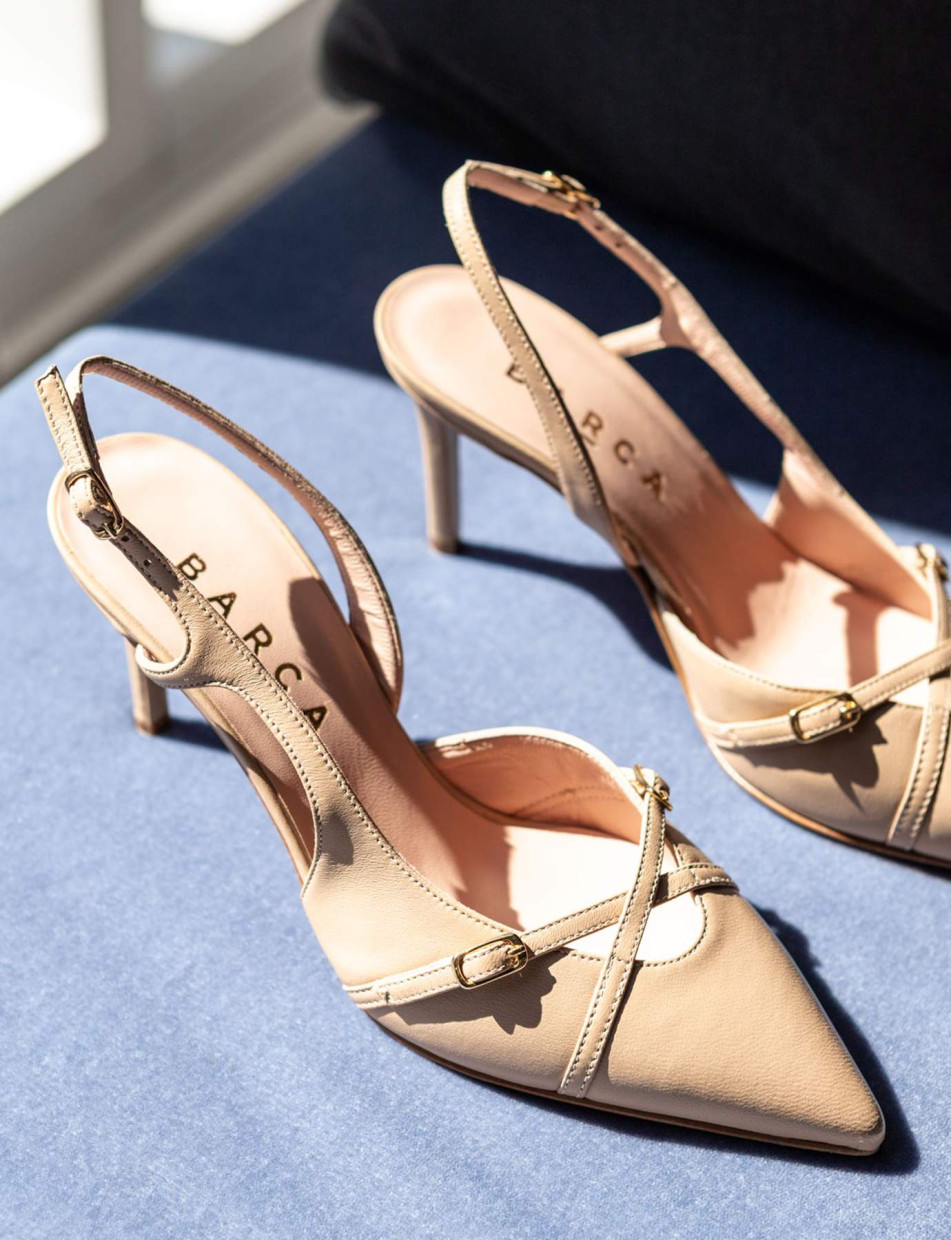 Décolleté e slingback tacco 7cm pelle marrone