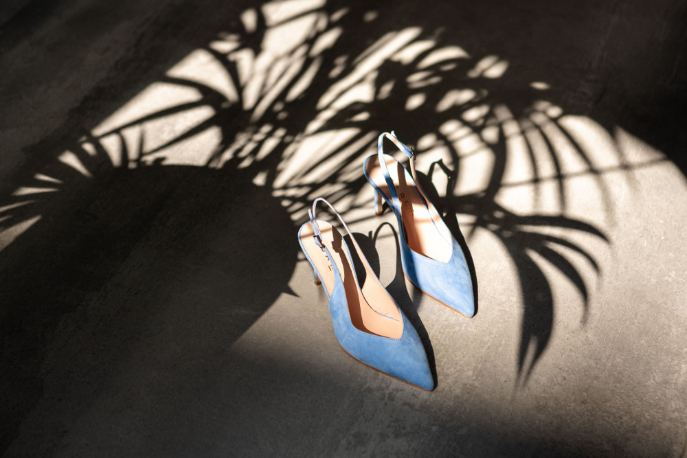 Slingback decolte tacco 7 cm jeans camoscio