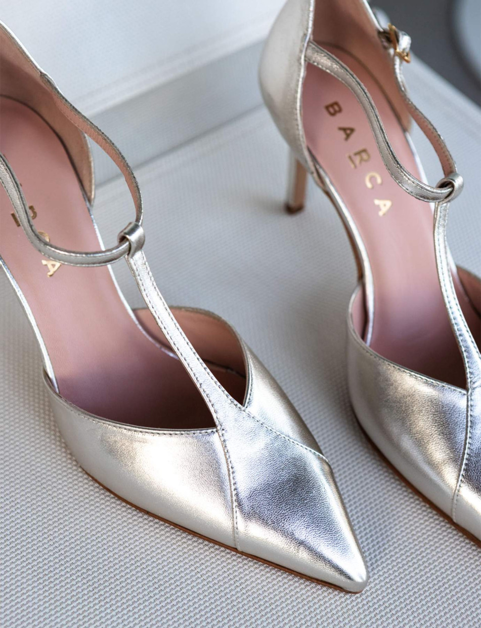 Décolleté e slingback tacco 7cm pelle oro