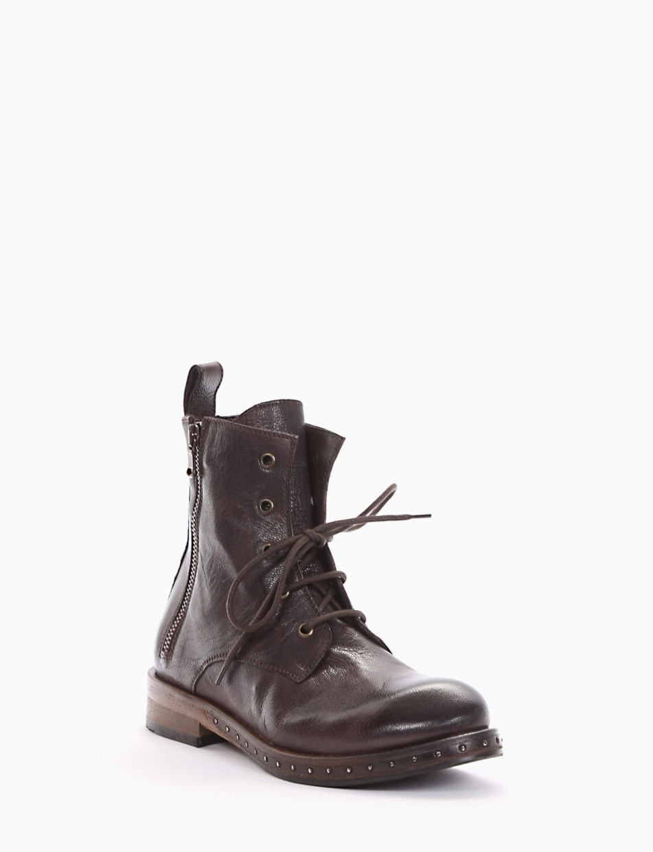 Combat boots heel 2 cm dark brown leather