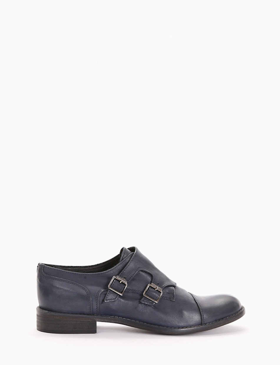 Monkstrap con fondo cuoio e soletto in vera pelle blu