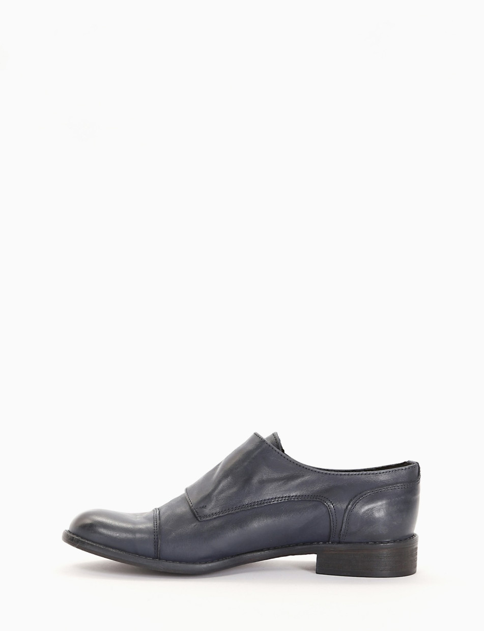 Monkstrap con fondo cuoio e soletto in vera pelle blu