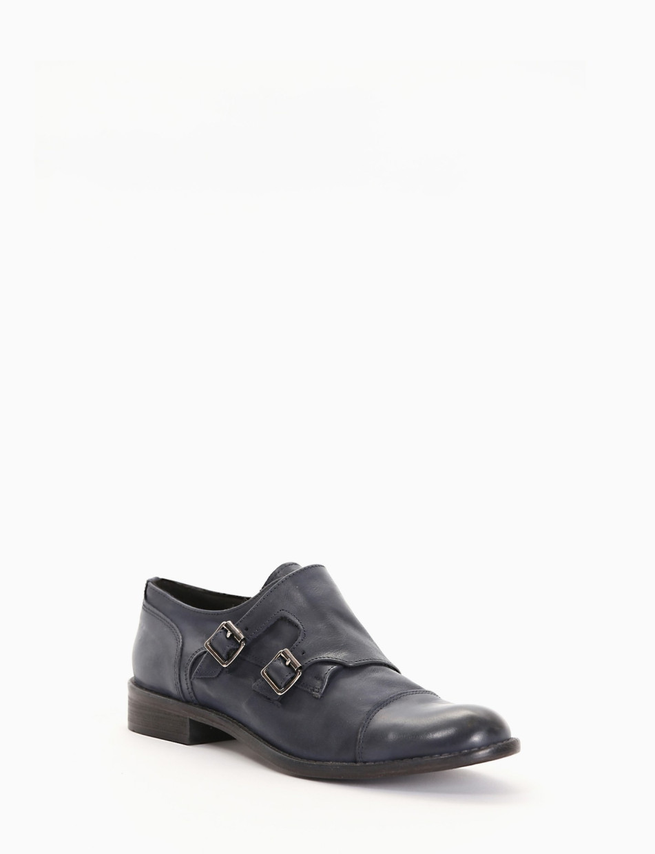 Monkstrap con fondo cuoio e soletto in vera pelle blu