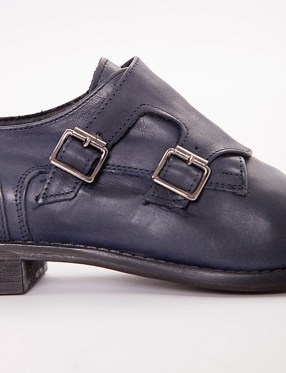 Monkstrap con fondo cuoio e soletto in vera pelle blu