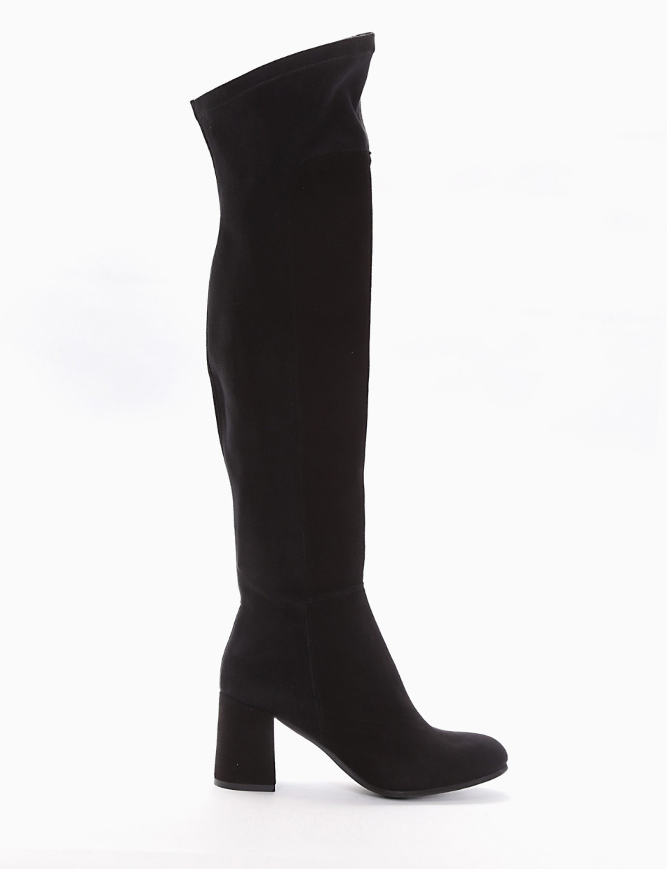 High heel boots heel 7 cm black chamois