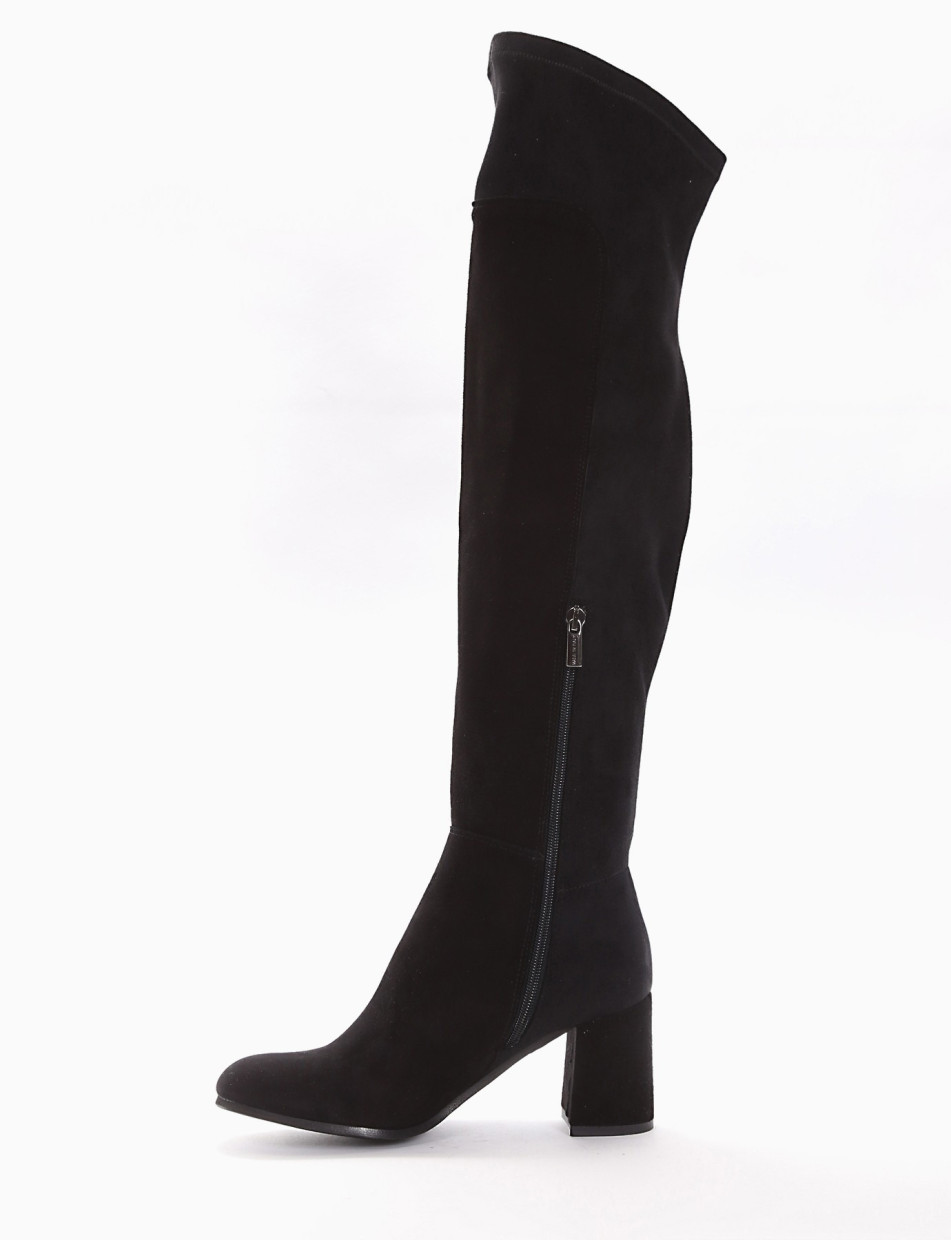 High heel boots heel 7 cm black chamois