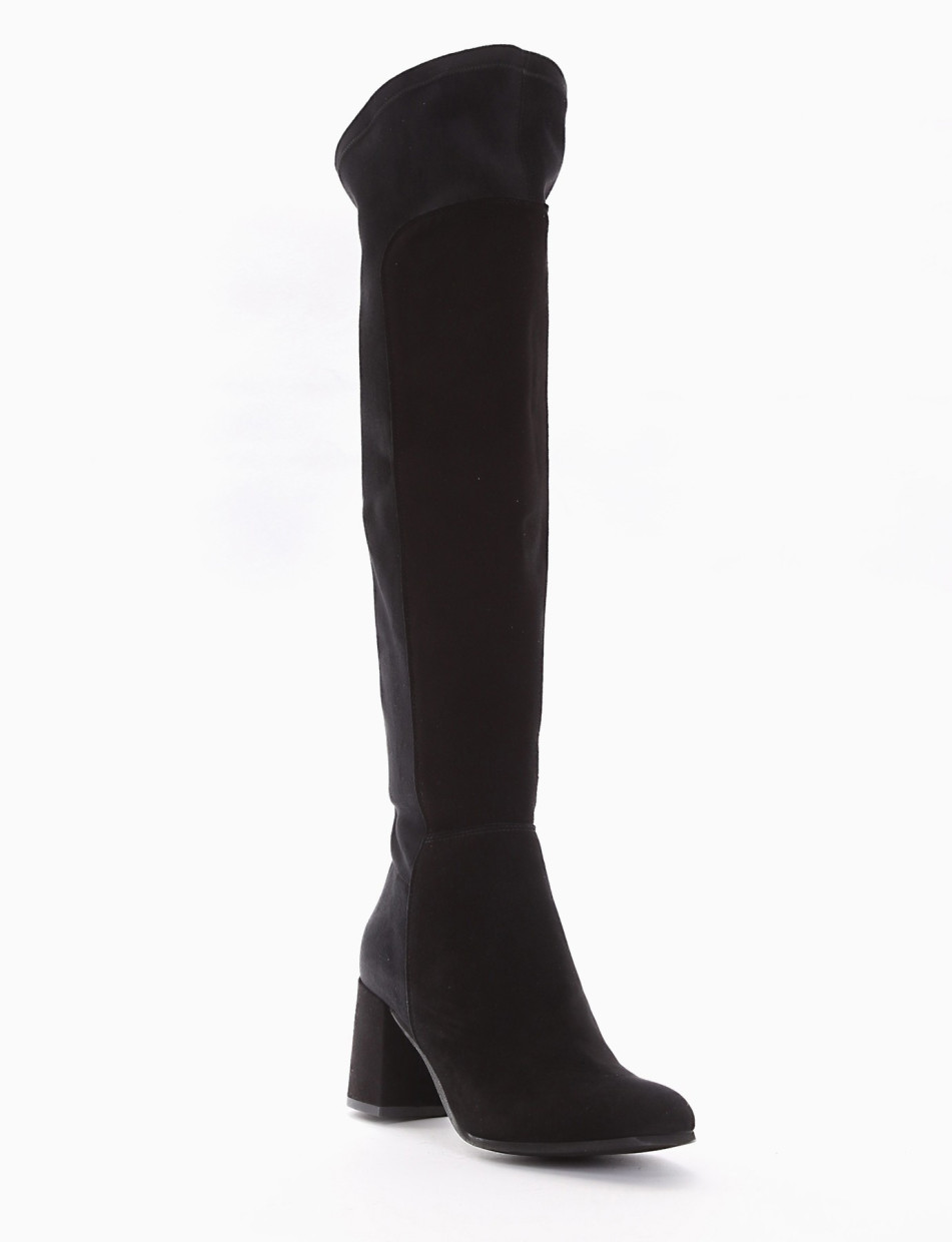 High heel boots heel 7 cm black chamois