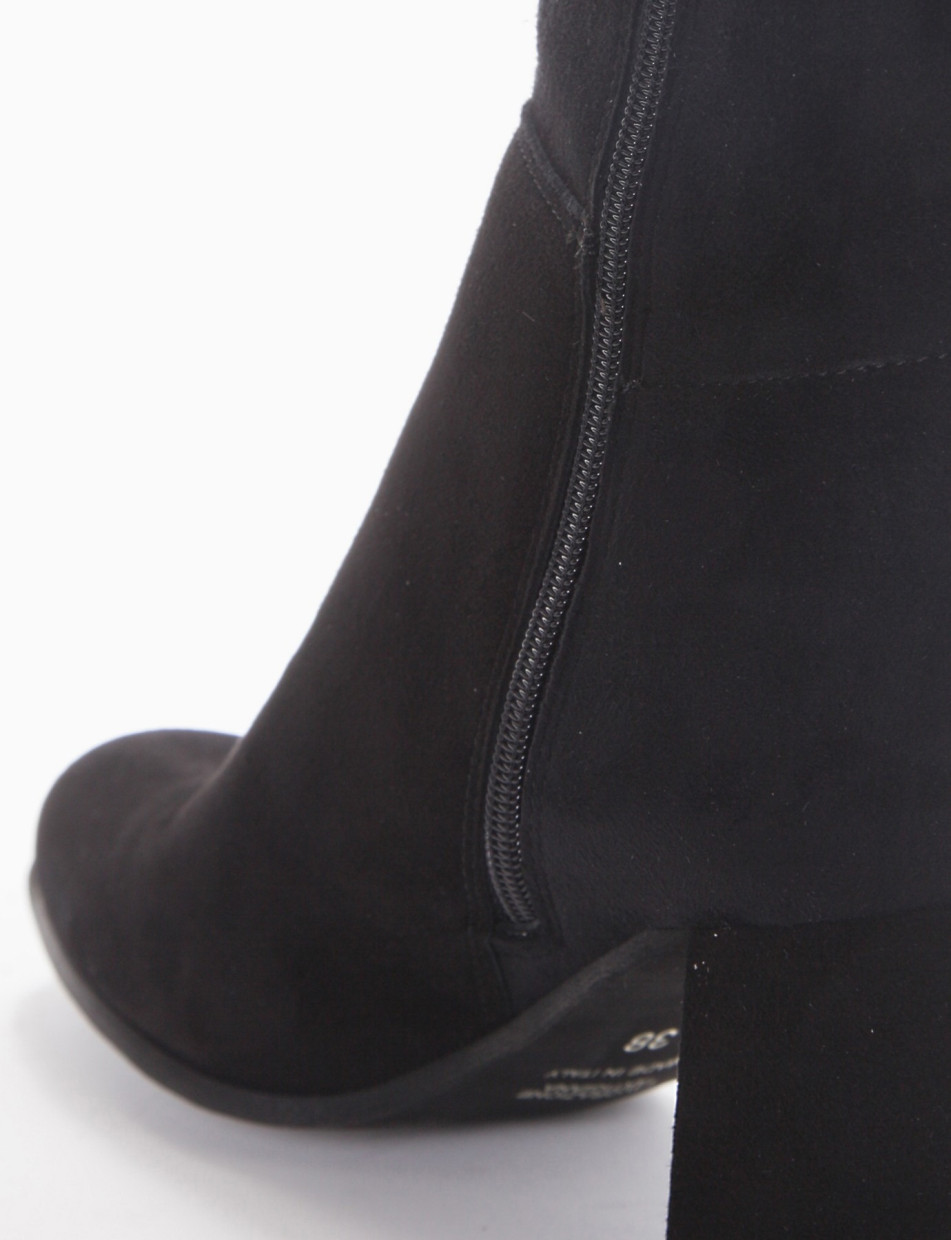 High heel boots heel 7 cm black chamois