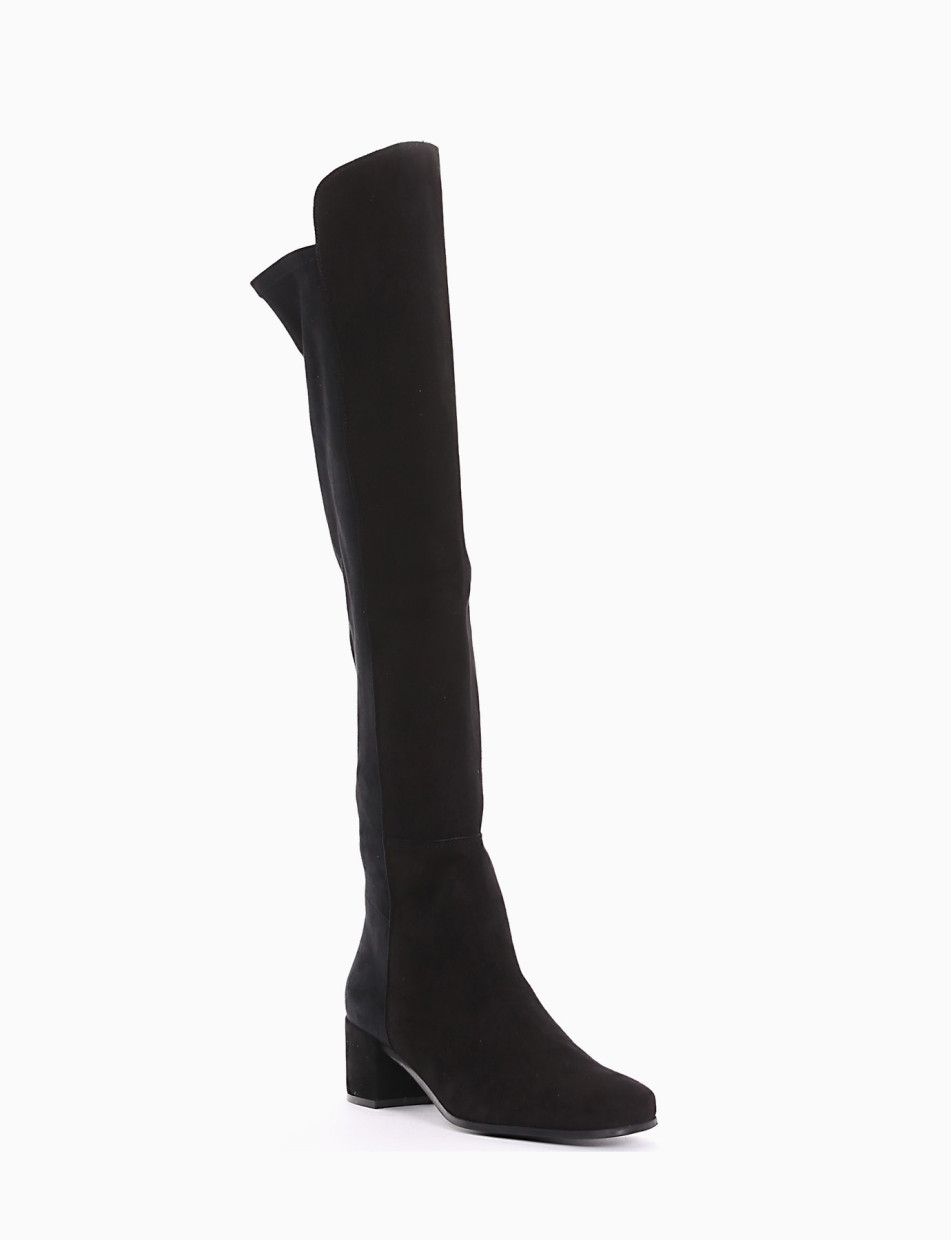 High heel boots heel 5 cm black chamois