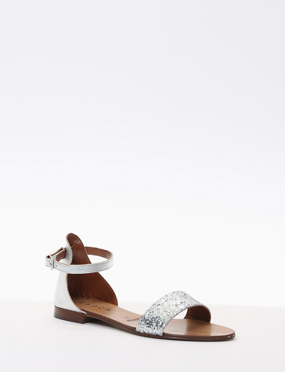 Low heel sandals heel 1 cm silver laminated