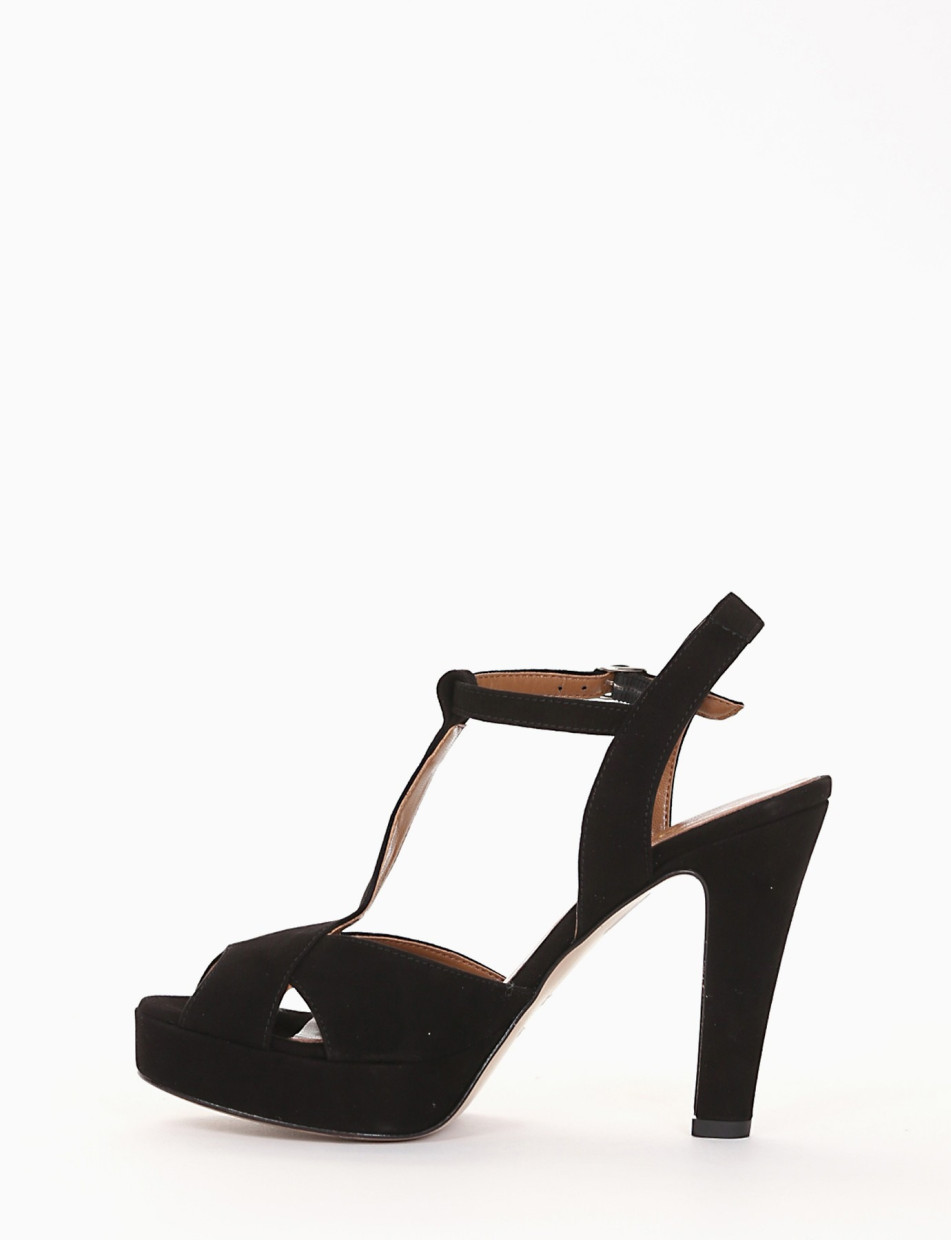 High heel sandals heel 11 cm black chamois