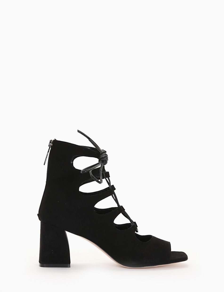 High heel sandals heel 7 cm black chamois