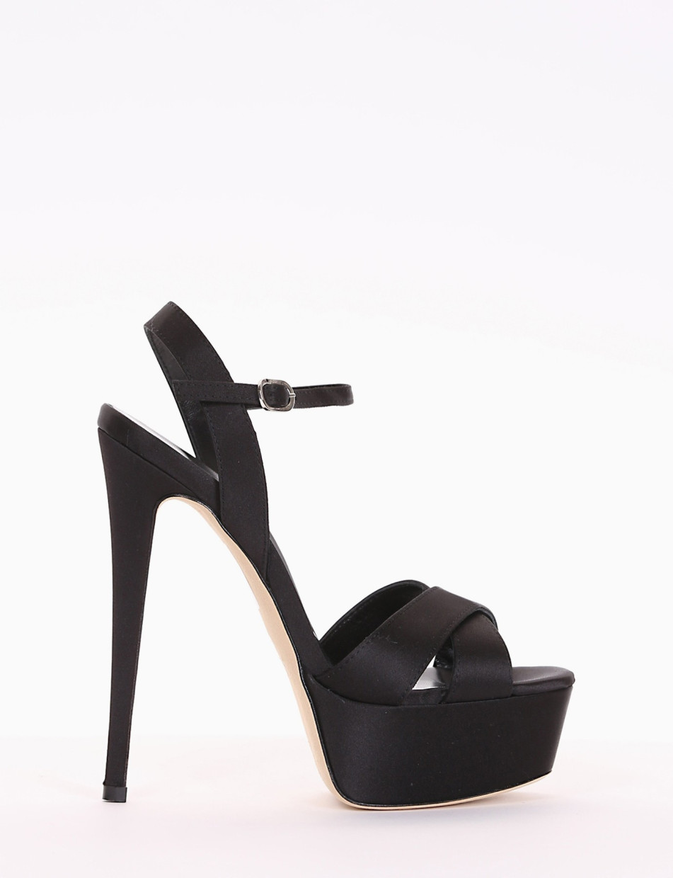 High heel sandals heel 15 cm black satin