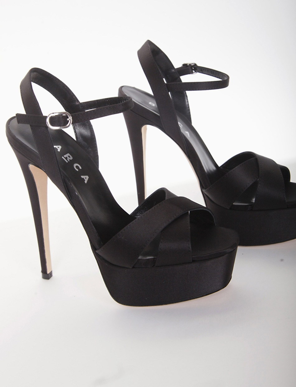 High heel sandals heel 15 cm black satin