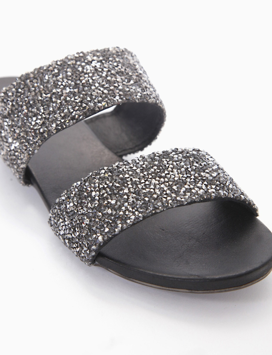 Slippers heel 2 cm black glitter