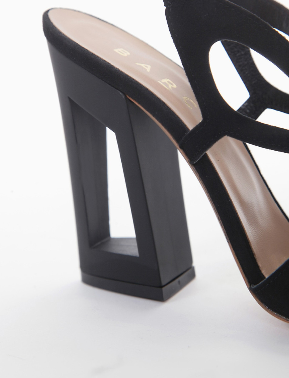 High heel sandals heel 12 cm black chamois
