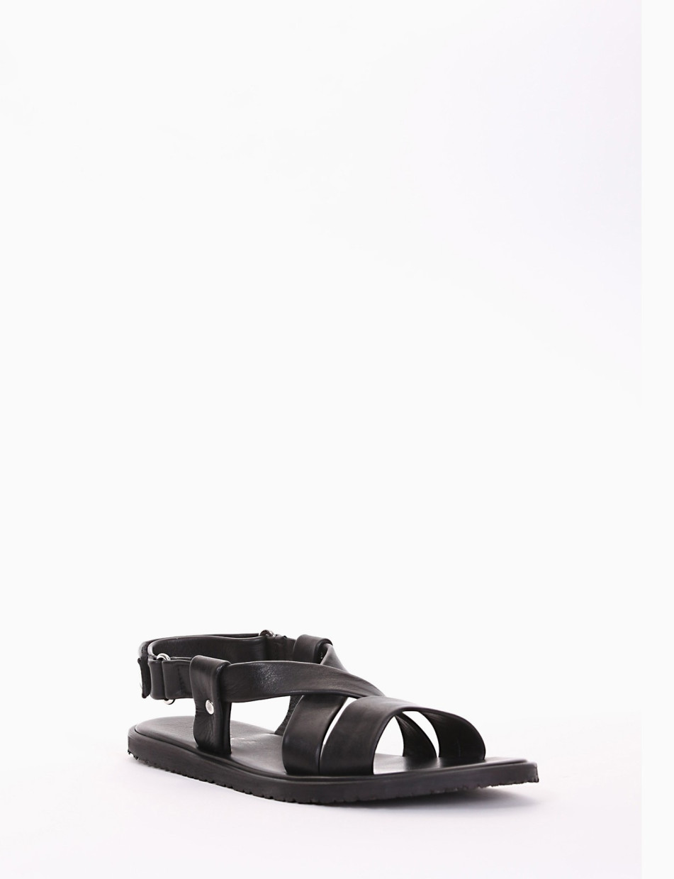 Sandals heel 1 cm black leather