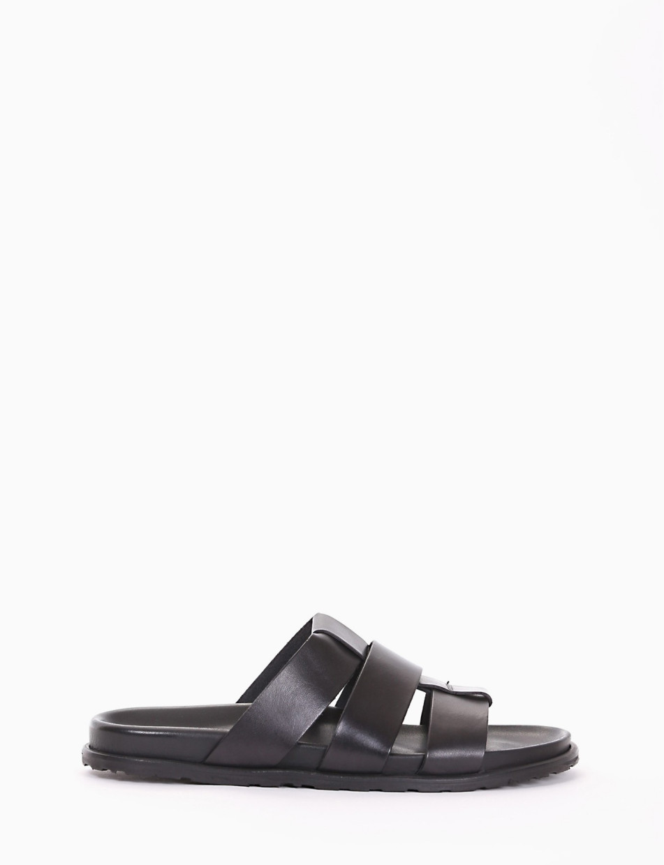 Slippers heel 1 cm black leather