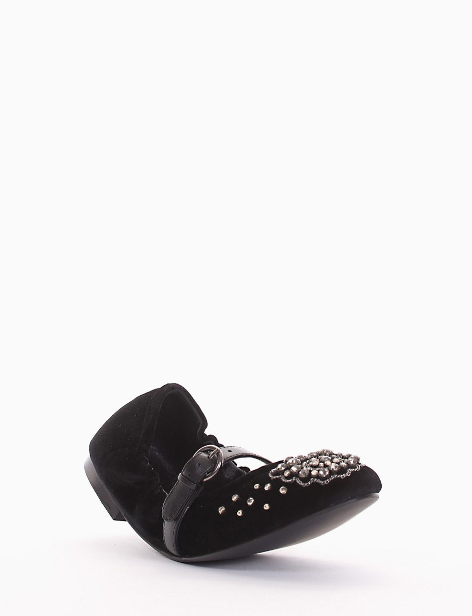 Flat shoes heel 1 cm black velvet