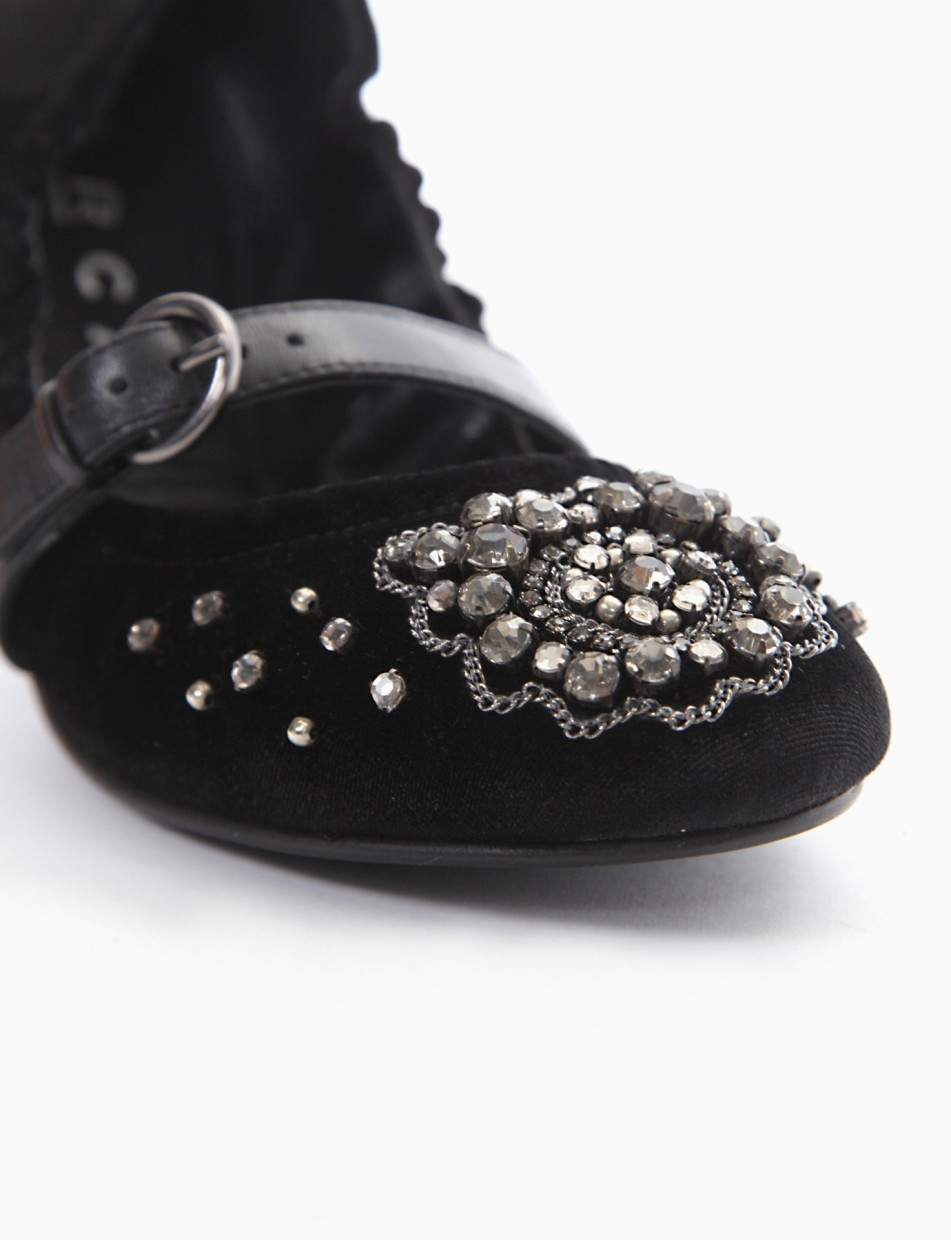 Flat shoes heel 1 cm black velvet