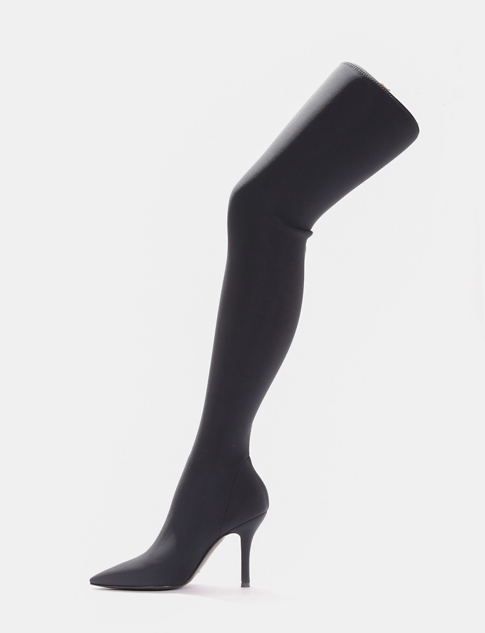 High heel boots heel 10 cm black tissue