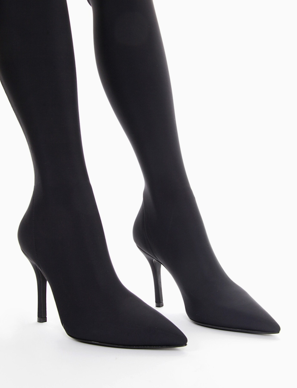 High heel boots heel 10 cm black tissue