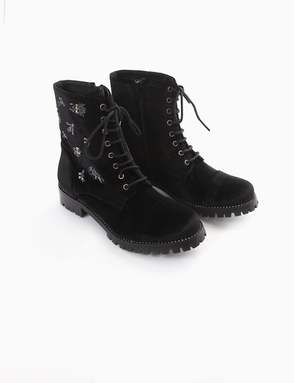 Combat boots heel 2 cm black velvet