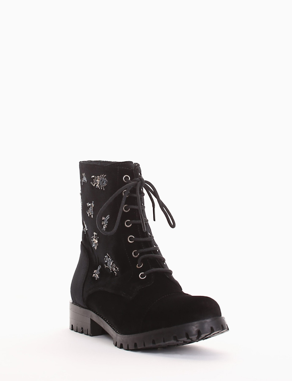 Combat boots heel 2 cm black velvet