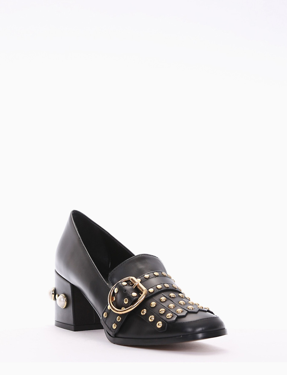 Loafers heel 6 cm black leather