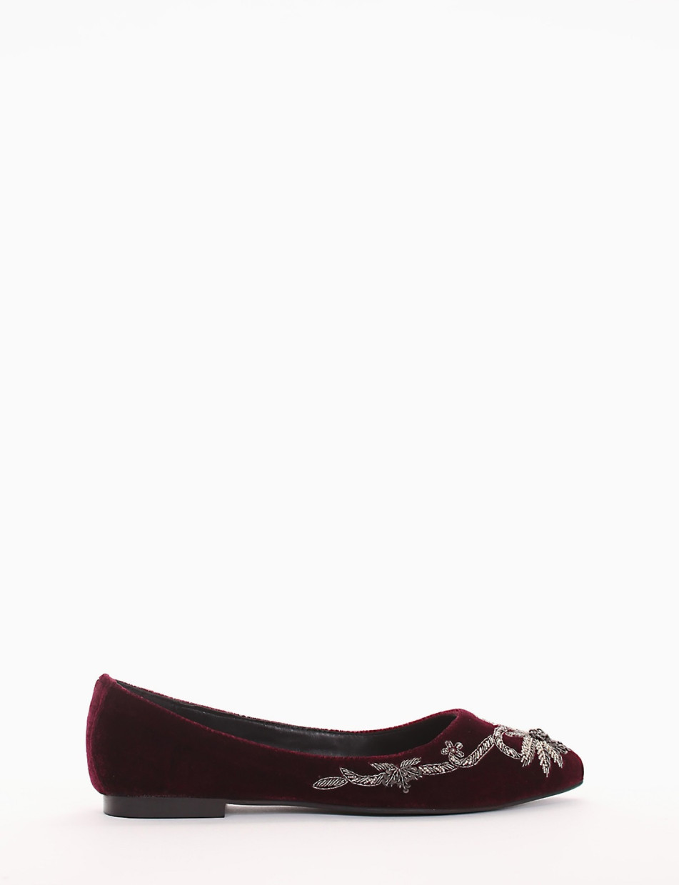 Flat shoes heel 1 cm bordeaux velvet
