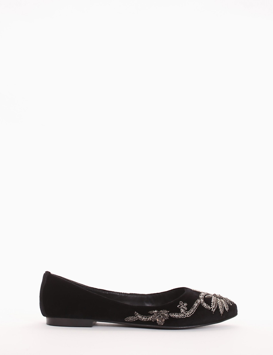 Flat shoes heel 1 cm black velvet
