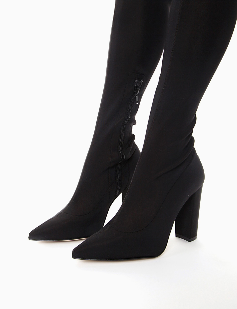 High heel boots heel 10 cm black tissue