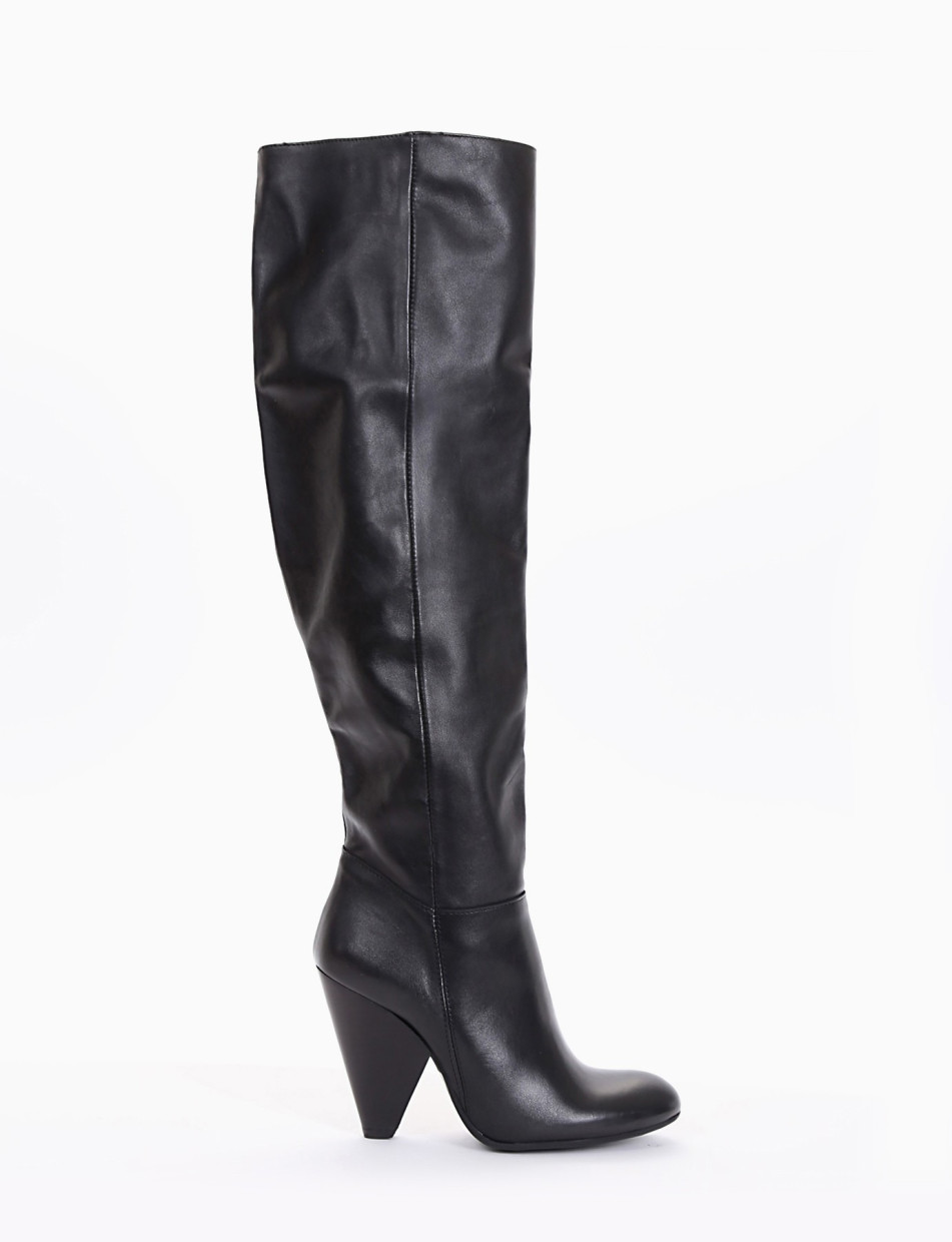 High heel boots heel 8 cm black leather