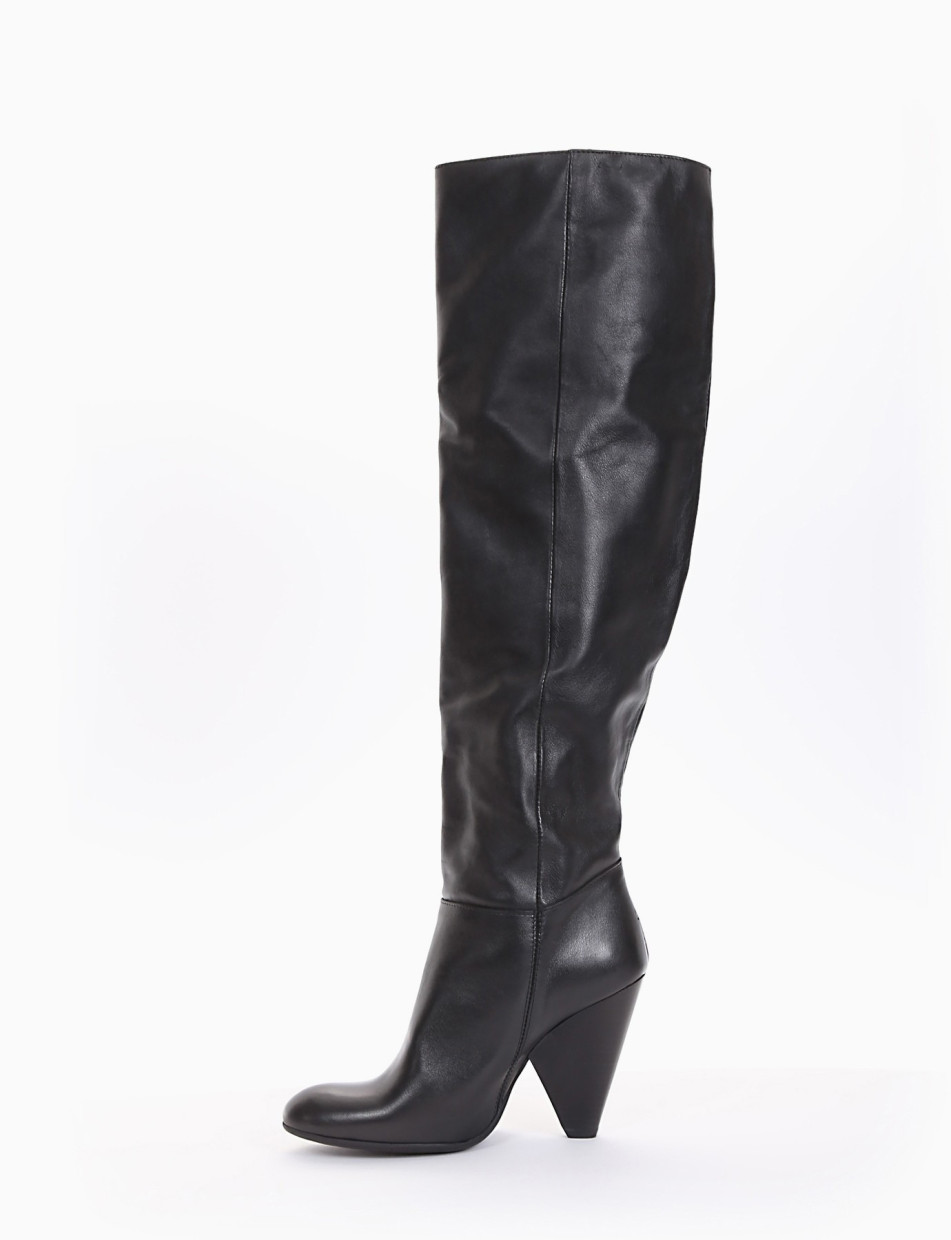 High heel boots heel 8 cm black leather