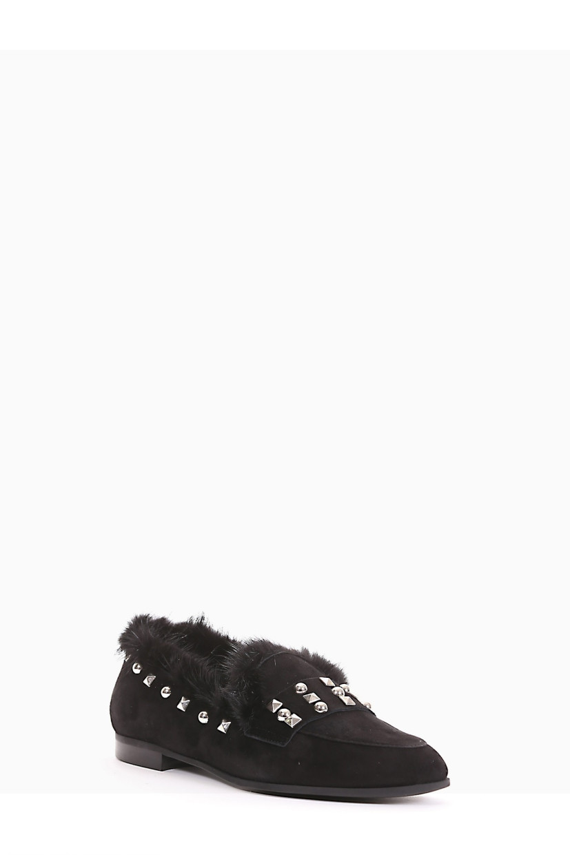 Loafers heel 1 cm black chamois