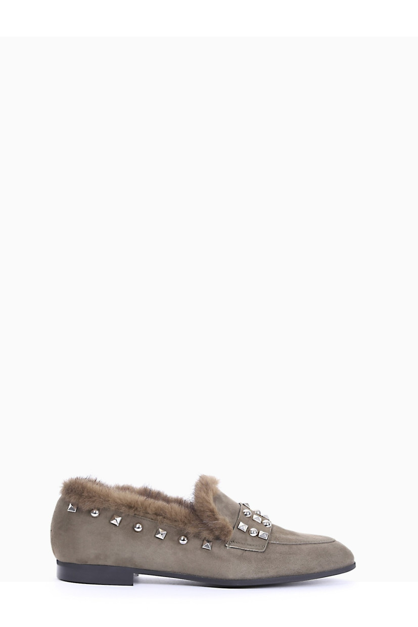 Loafers heel 1 cm green chamois