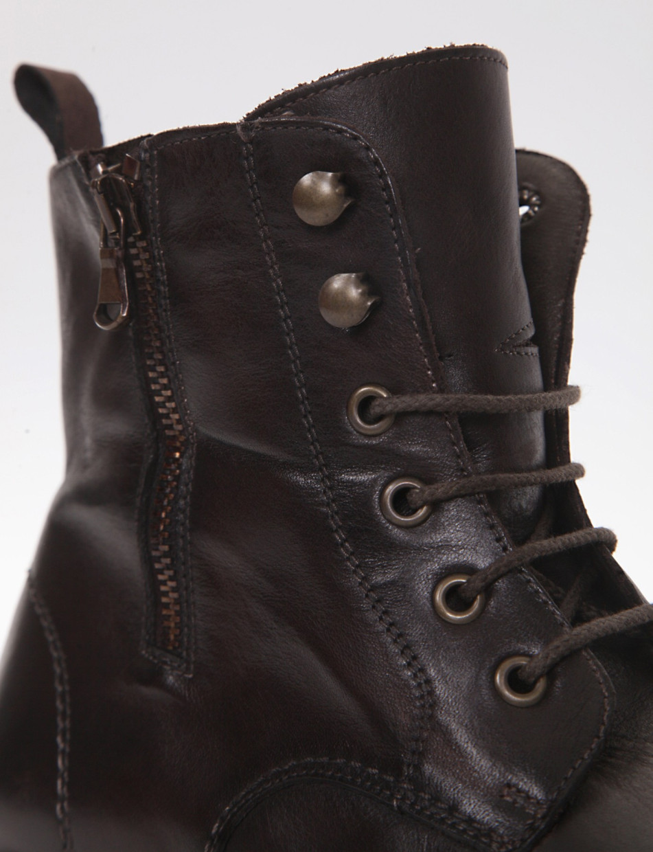 Combat boots heel 2 cm dark brown leather