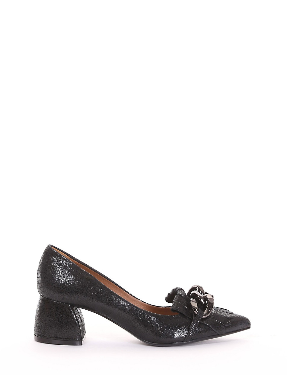 Loafers heel 5 cm black laminated
