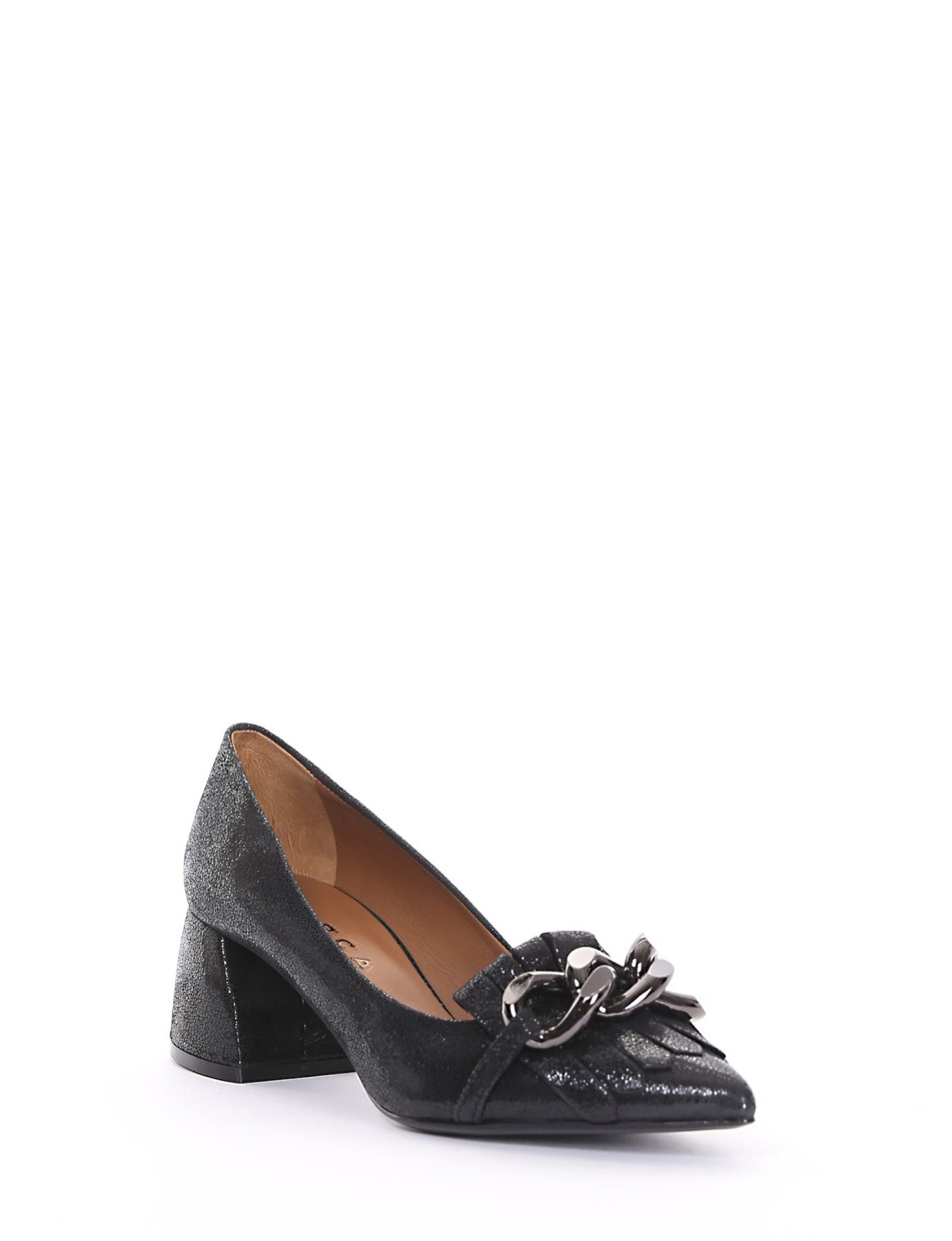 Loafers heel 5 cm black laminated