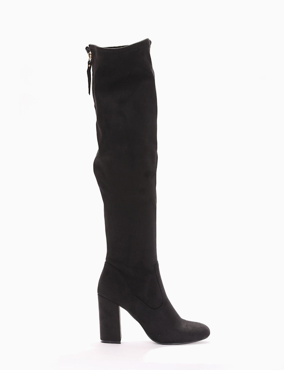 High heel boots heel 10 cm black chamois