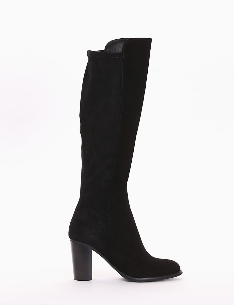 High heel boots heel 7 cm black chamois