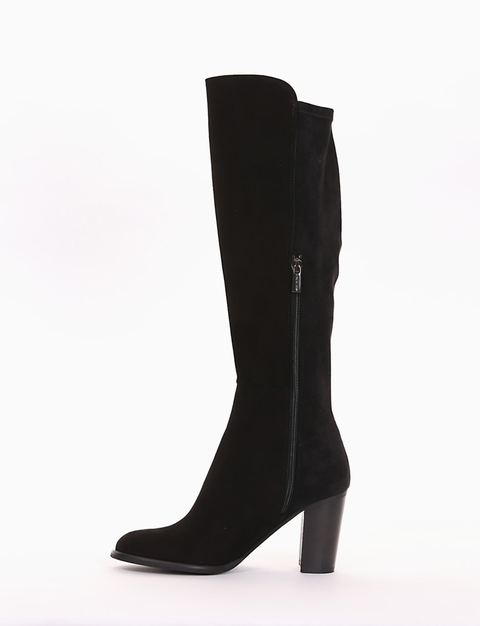 High heel boots heel 7 cm black chamois