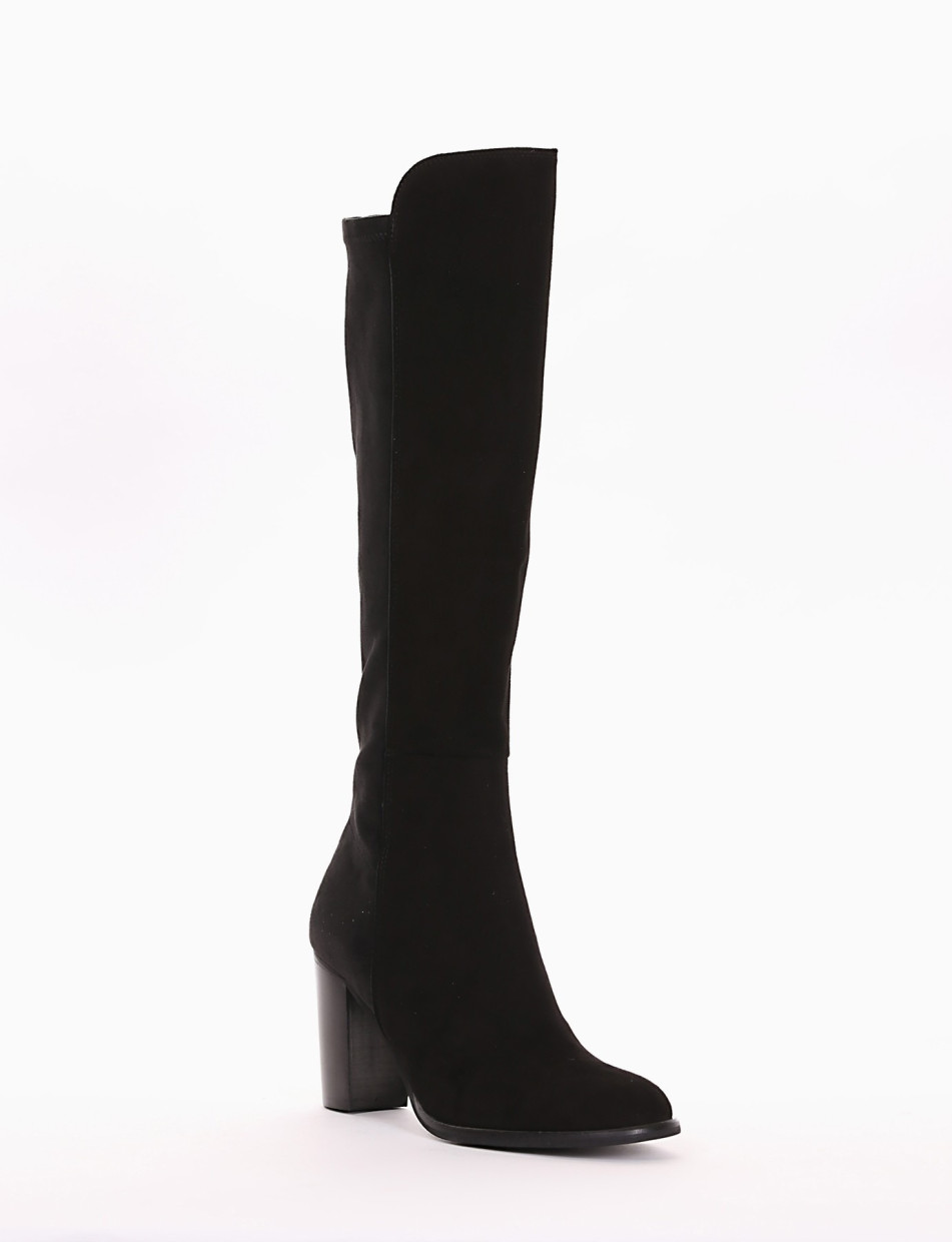 High heel boots heel 7 cm black chamois