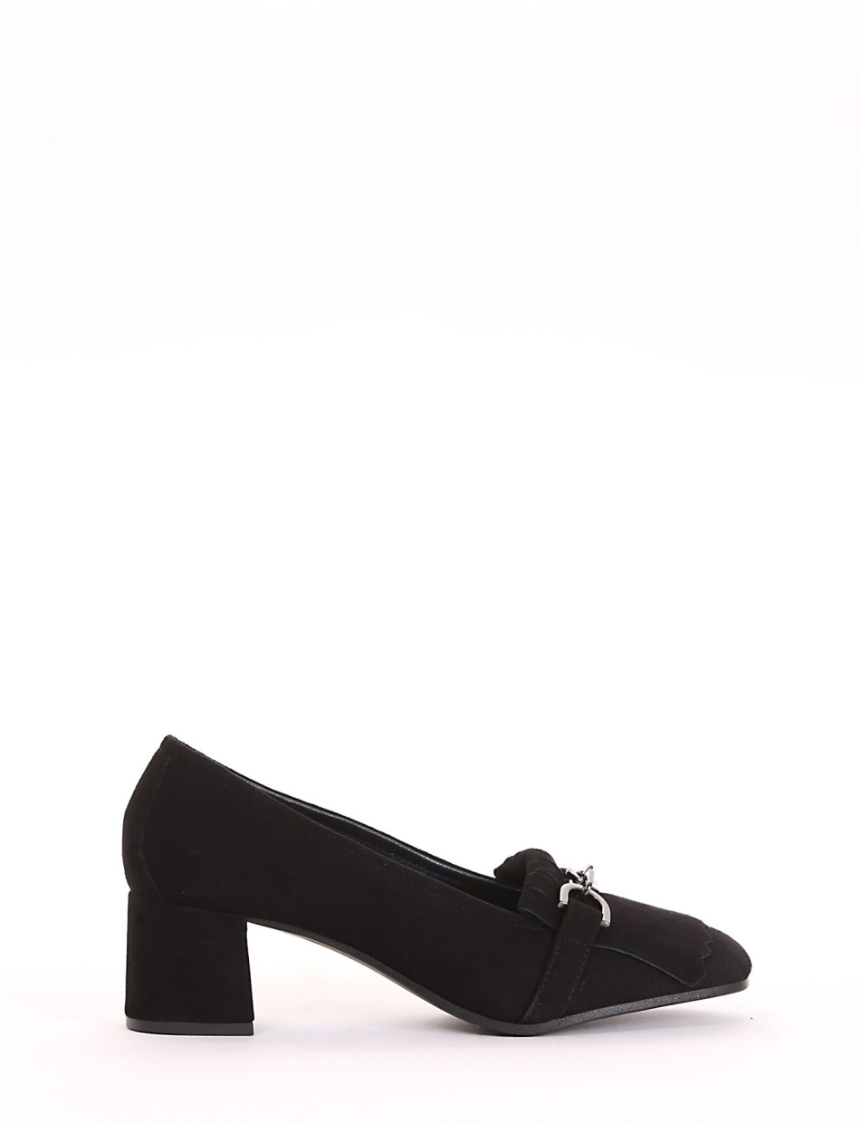 Loafers heel 5 cm black chamois