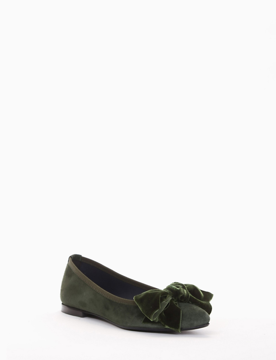 Flat shoes heel 1 cm green chamois