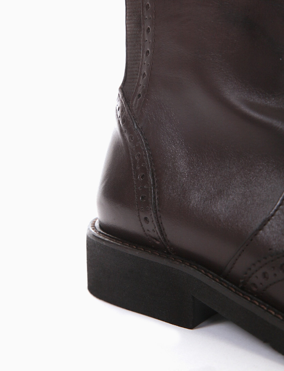 Low heel boots heel 2 cm dark brown leather