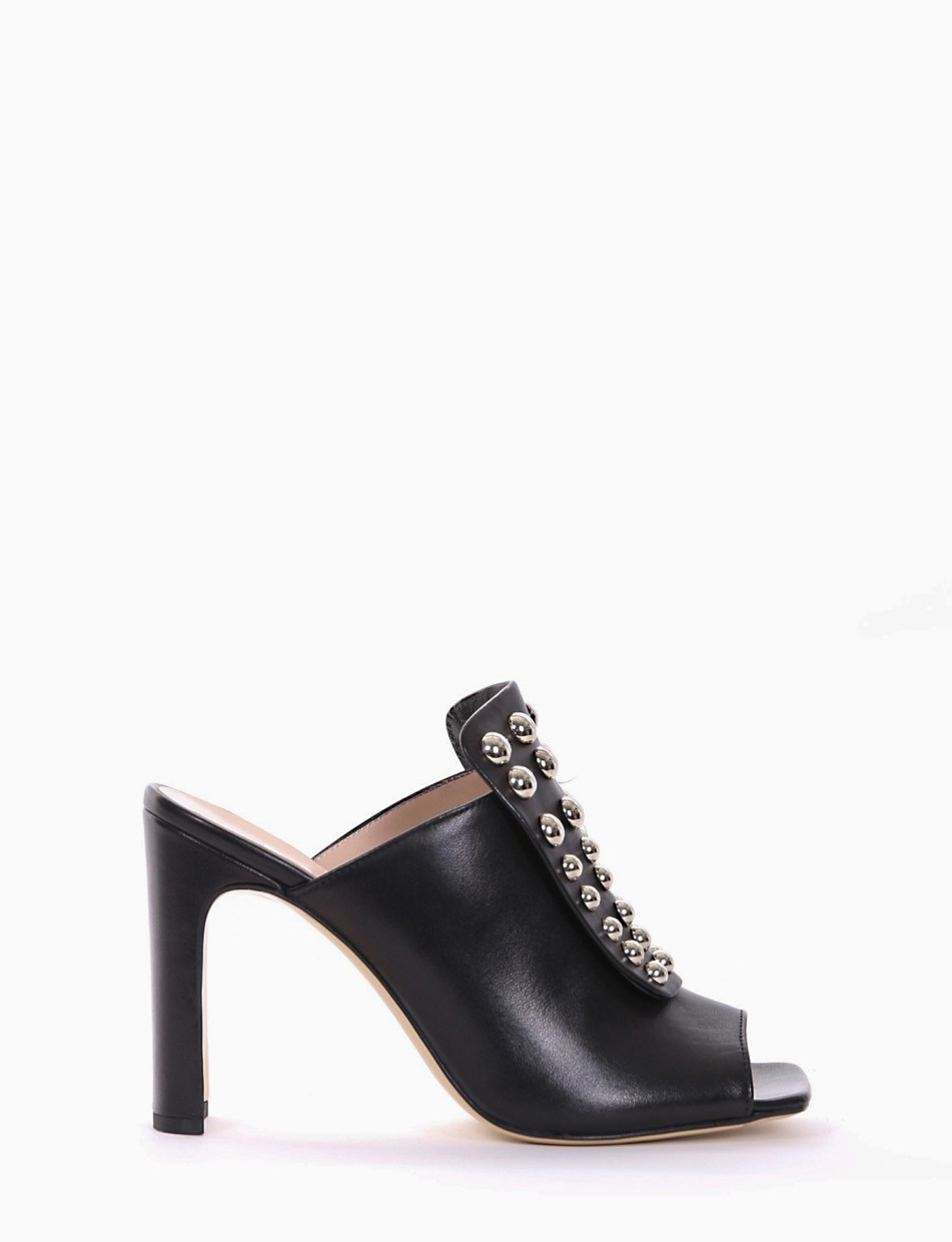 Slippers heel 10 cm black leather