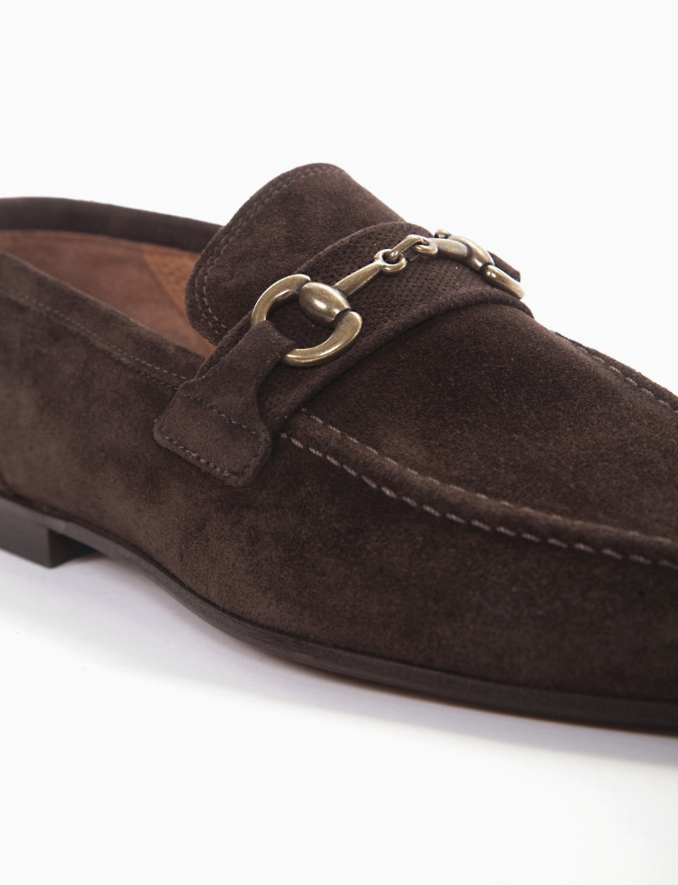 Loafers heel 2 cm dark brown chamois